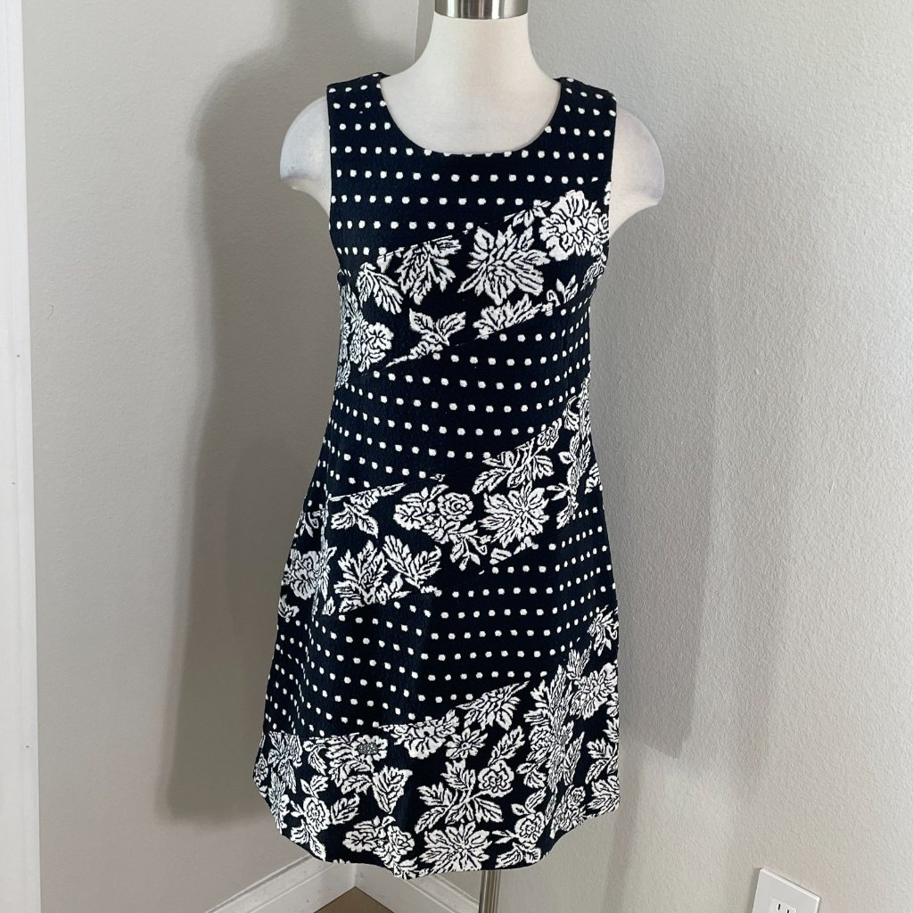 Anthropologie Maeve Womens Medium Effemy Jacquard Shift Knit Dress Black White
